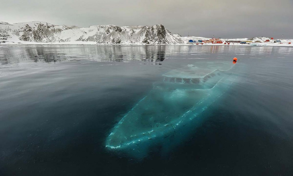 Sunken yacht in Antarctica