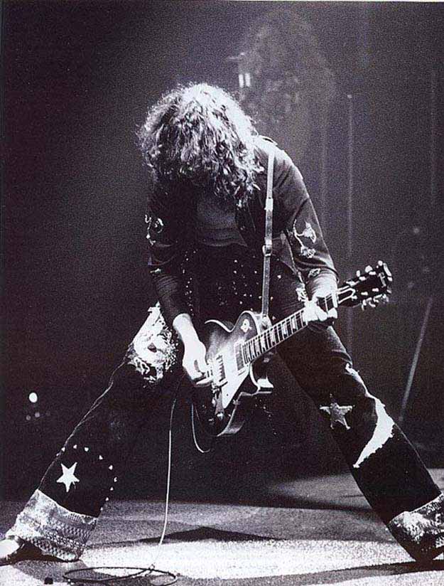 Jimmy Page performing live with Led Zeppelin. Circa 1972