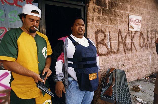 Two business owners preparing to defend their property, L.A Riots, 1992