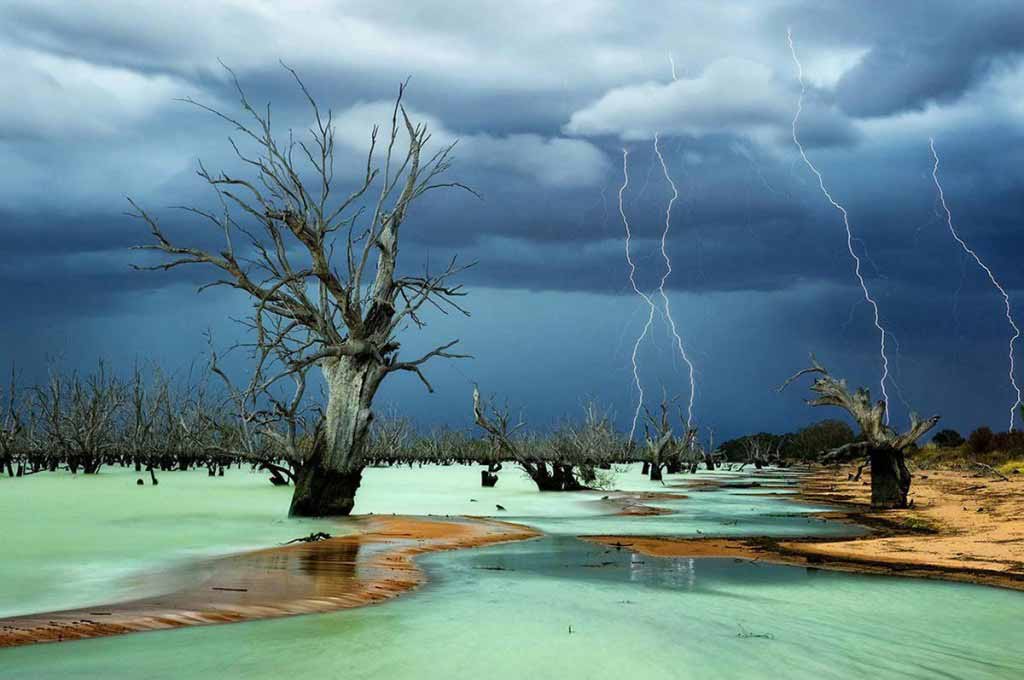 Lightning storm over Lake Menindee, New South Wales Australia