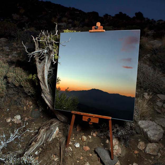 Photographs of Mirrors on Easels that Look Like Paintings in the Desert