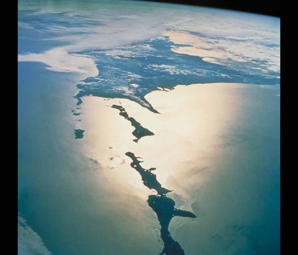 The Chishima Islands and Hokkaido as seen from the space shuttle.