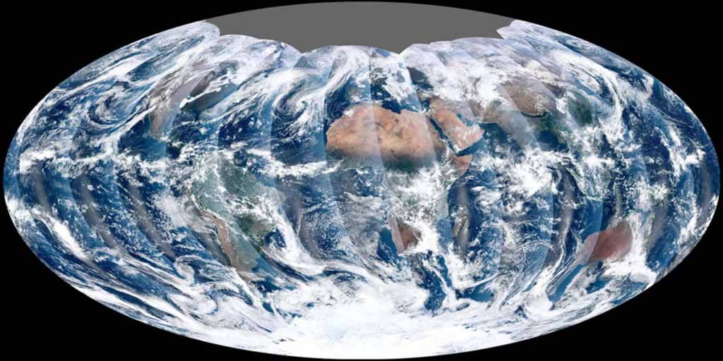 From its vantage 824 kilometers above Earth, satellite gets a complete view of our planet every day. 