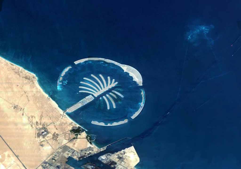 Dubai. The islands are being built in shallow waters of the wide contintental shelf found off Dubai.