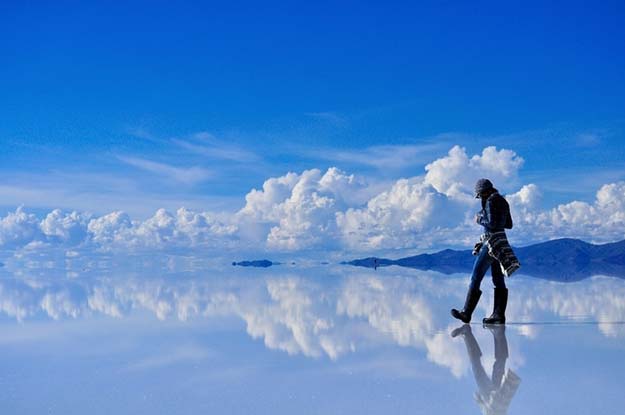 Reflective salt flats in Bolivia.