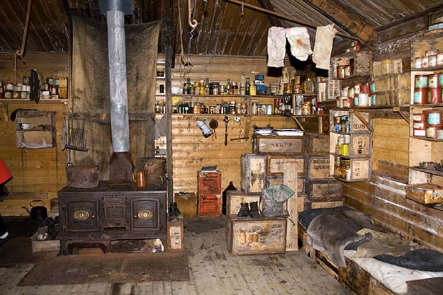 Interior of Shackleton’s hut, Antarctica left as it was in 1908. photo taken in 2009. Note the socks that have been hung up to dry for over a century