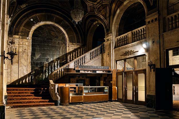 A very majestic abandoned movie theater. Lobby and Candy Bar. Detroit, Michigan