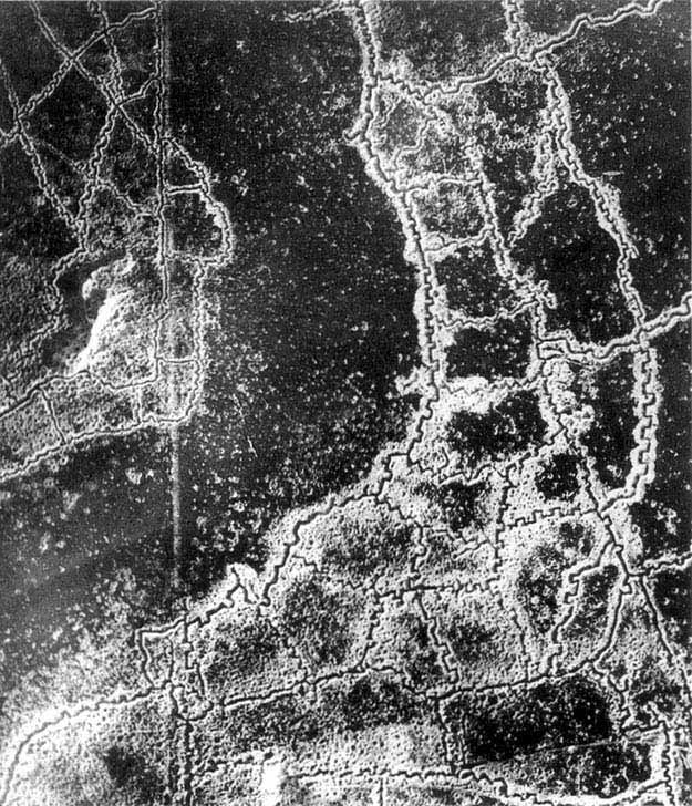 An aerial view of the WWI Loos-Hulluch trench system in France.