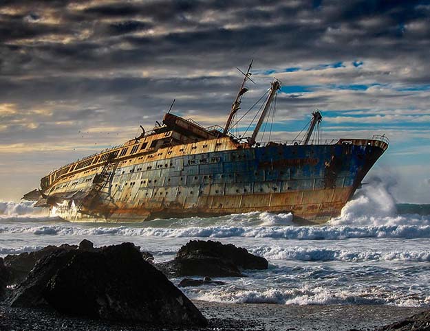Wreck of the SS America on the coast of Fuerteventura, Canary Islands