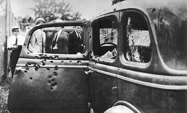 Bonnie and Clyde’s car after they were killed, 1934