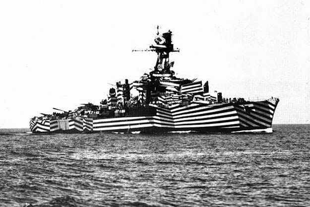 Dreadnought in dazzle camouflage, it works not by offering concealment but by making it difficult to estimate a target’s range, speed and heading. 1919
