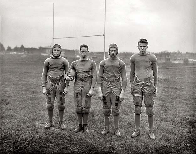 Members of the “Stealth ” football squad at Gallaudet University, 1920. It was the first university for the deaf and they started the idea of the football huddle so other teams couldn’t see their signs