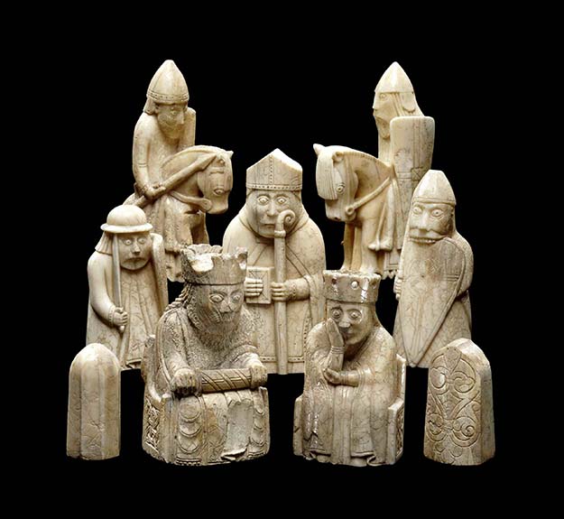 Lewis chessmen – 12th century chess pieces, most of which are carved in walrus ivory.