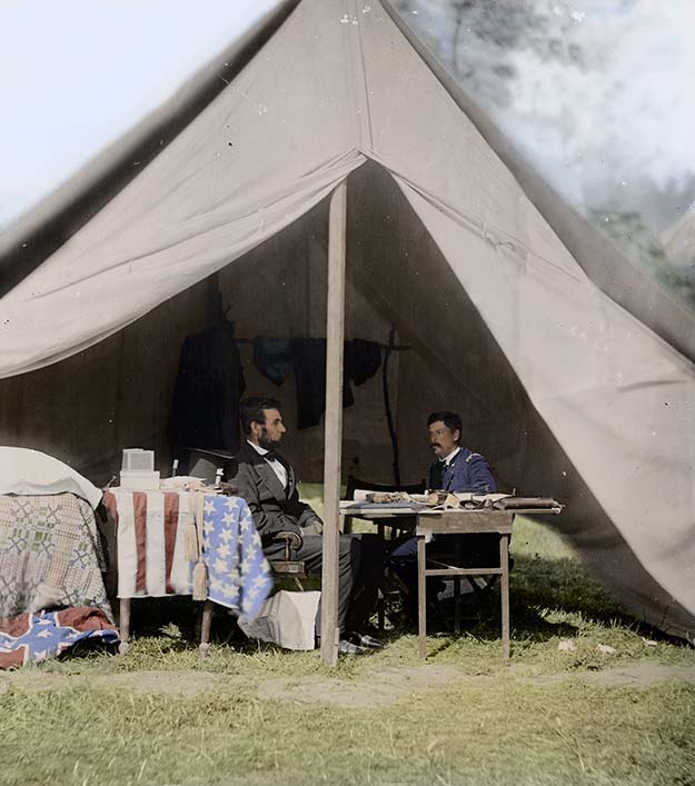 President Lincoln meeting with General ‘Little Mac’ McClellan in the General’s tent at Antietam in the wake of his controversial decisions, September 1862