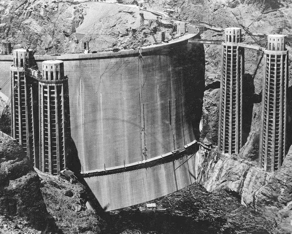 The rarely seen back of the Hoover Dam before it filled with water 1936