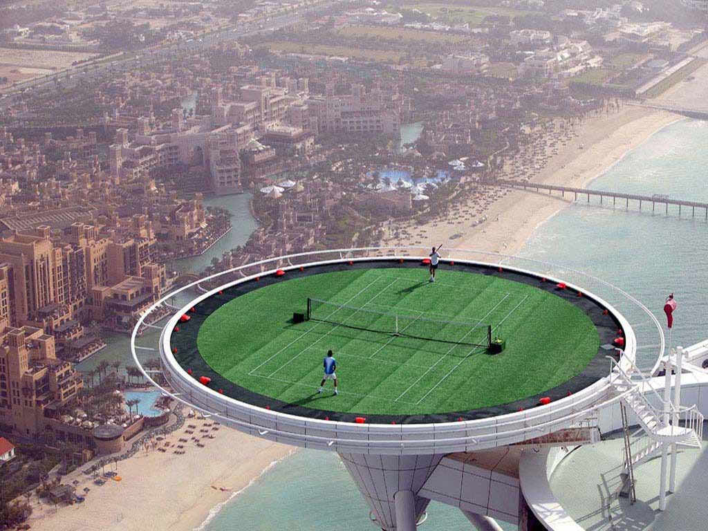 A tennis court on top of a Dubai tower