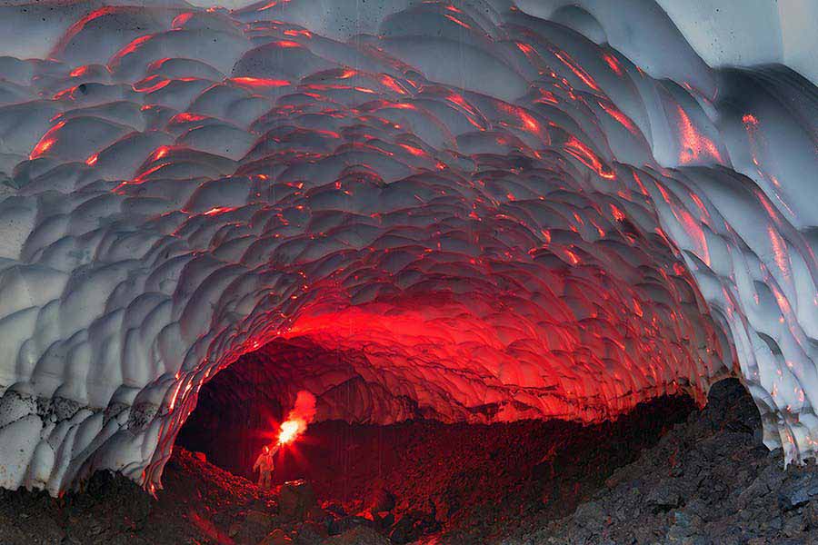 Ice cave in the Mutnovsky Volcano, Kamchatka Peninsula, Russia