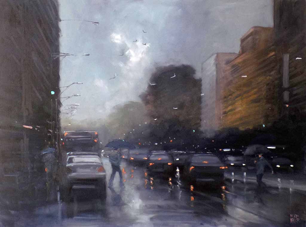 Rainy-day Cityscape Paintings by Mike Barr