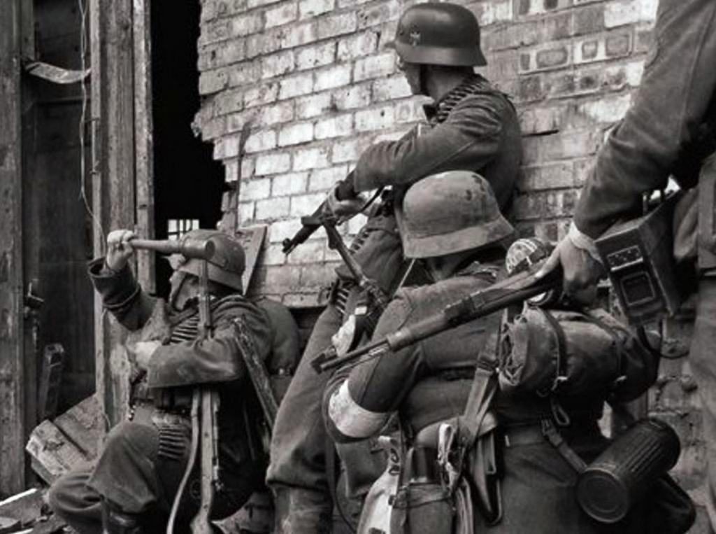 German soldiers in urban combat at the Battle of Stalingrad