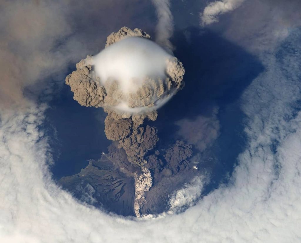 Volcano explosion from the top